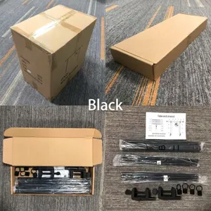 Detalle del soporte de arco para mesa con postes metálicos, clips ajustables y componentes completos.