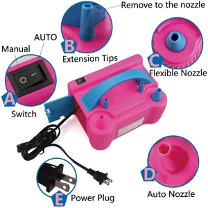 Electric portable air inflator electric balloon pump with multiple nozzles for decoration