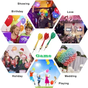 Colorful party balloons and darts set for birthday, wedding, holiday celebrations and games.