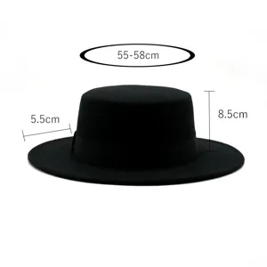 Chapeau canotier noir vintage avec tour de tête 55-58cm et hauteur de 8,5cm.