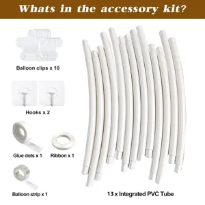 Runder Ballonbogen Bogen Kit Zubehör Set mit PVC Rohren, Clips, Haken und Klebepunkten.