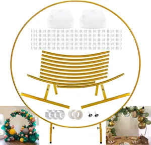 Wrought Iron Round Balloon Arch Stand Gold Metal Circle Backdrop Holder For Birthday Wedding Party Stage Decoration