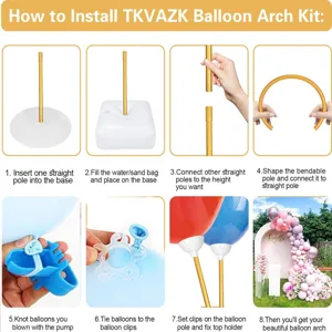 Step-by-step installation guide for balloon arch kit, showing assembly details clearly.