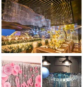 Shiny tinsel curtain background wall decoration for birthday parties and weddings.