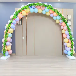 Balloon arch stand detail view, showing sturdy base and colorful party decoration setup.