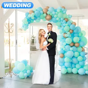 Balloon arch kit for wedding and birthday party decoration with blue and green balloons stand.