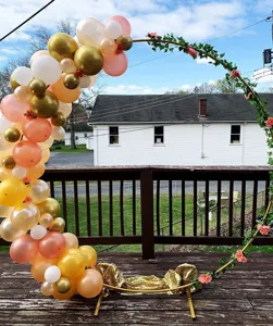 Detailed view of the metal round balloon arch stand set, ideal for party and wedding decor.