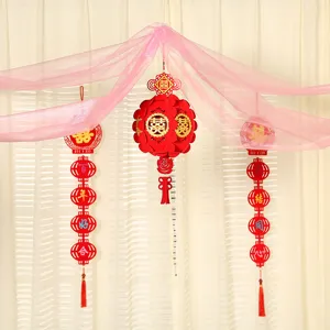 Wedding decoration pink sheer fabric drape with red hanging lanterns for bridal room design