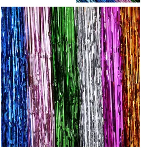 Foil fringe curtain detail showing vibrant metallic colors for party and wedding backdrops.