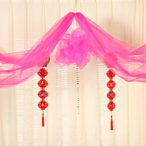 Pink wedding tulle crystal yarn drape for romantic wedding room backdrop and interior setup