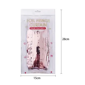 Rose gold foil fringe curtain backdrop for birthday party wedding decorations packed securely.