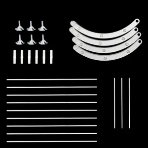 Balloon arch stand kit components details, white plastic rods and bases for wedding party decor.