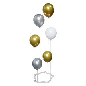 Balloon table stand kit with metallic gold silver white balloons for wedding party decor.