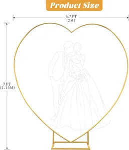 Metal heart wedding arch backdrop stand size diagram 7ft tall 6.7ft wide for party decor