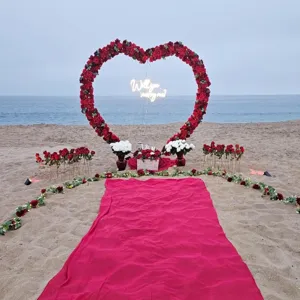 Heart shaped iron arch backdrop stand for wedding proposal birthday party decoration setup.
