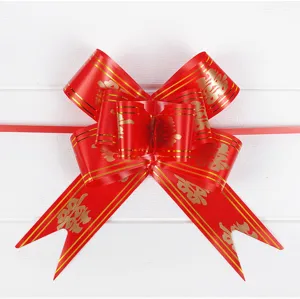 Red Wedding Pull Bow Decorative Ribbon Gold Edge Double Happiness Car Decor 74cm