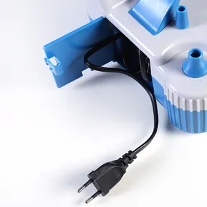 Electric balloon pump detail view showcasing the power plug and durable plastic body.