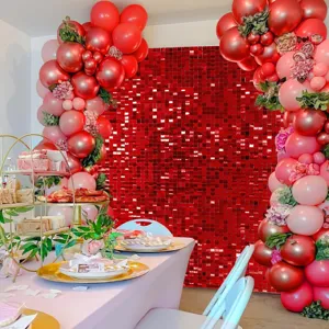 Fond de sequins rouges panneaux carrés pour fête anniversaire décoration de mariage et arche.