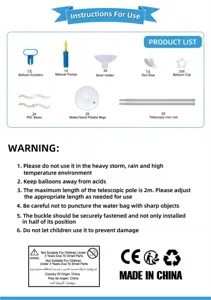 Balloon arch stand kit instruction and component list detail graphic for party decoration setup.