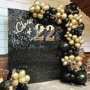 Black sequin backdrop shimmer wall party birthday background decoration with balloon arch kit