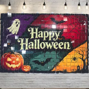 Square sequin shimmer wall backdrop Halloween party decoration photography background.