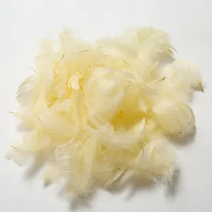 Light yellow fluffy goose feathers, ideal for DIY crafts and balloon fillers. Detailed view.