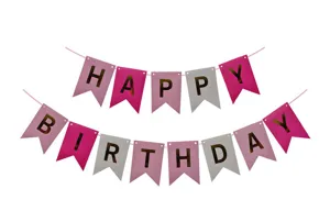 Happy birthday banner party decoration fishtail flags pink and white paper hanging bunting