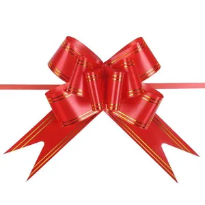 Red pull bow with gold stripes for wedding car decoration gift wrapping party supplies large size