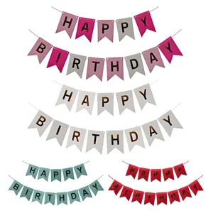 Happy Birthday Party Decoration Fishtail Banner Paper Gold Stamping Hanging Garland Kids Birthday Celebration Supplies
