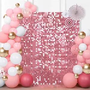 Fond de scène à paillettes carrées pour fête d'anniversaire, décoration de mariage ballons