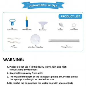 Balloon stand kit with 2m telescopic iron rod, pump, bases and accessories for party decor