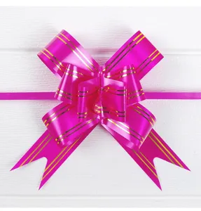Lazo de regalo rosa, lazo decorativo para coche de boda, decoración de cinta floral para fiestas.
