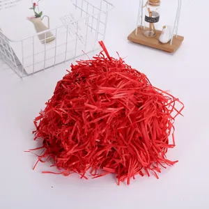 Red shredded paper raffia gift box filler crinkle cut paper packaging material 100g