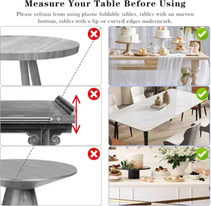 Imagen de guía de abrazadera de mesa que muestra tipos de mesa compatibles y no.