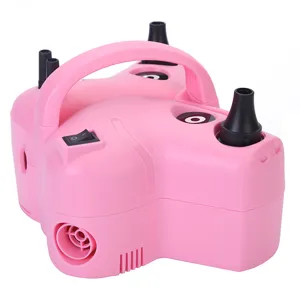 Portable pink electric balloon inflator pump details, versatile multi-nozzle air tool for parties.