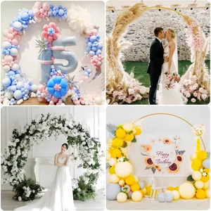 Support d'arche rond en métal doré 2.4x2.1m pour décoration de mariage et anniversaire