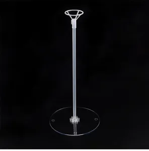 Clear plastic balloon stand detail, sturdy base and holder for party decoration display.