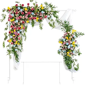 Kit de soporte de arco de mesa con abrazaderas de metal cortina blanca y flores artificiales