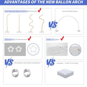 Detail view of the DIY bendable balloon arch stand with flexible tubes and secure clips.