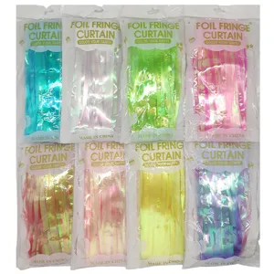 Colorful foil fringe curtain for party background decoration, metallic tinsel door curtain.