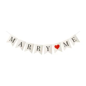 Marry Me swallowtail banner for wedding proposal, romantic Valentine's Day party decoration.