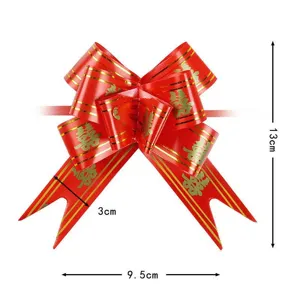 Lazo decorativo rojo de boda con rayas doradas y símbolo de doble felicidad, 13x9,5 cm