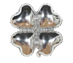 Silver four-leaf clover aluminum foil balloon detail view for party wedding celebration decor.