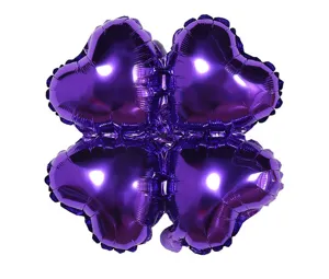 Purple four-leaf clover foil balloon heart shaped balloon for party wedding birthday decor