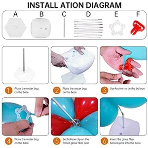 Balloon arch stand installation diagram kit with base poles and clips for party decor