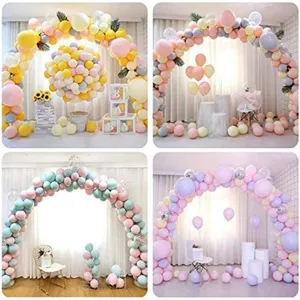 Detailed close-up view of vibrant colorful balloon arch setup perfect for festive party event decoration.