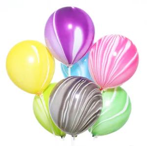 Close-up detail view of colorful agate latex balloons, perfect for party and wedding decor.