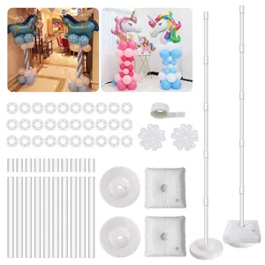 Balloon column stand kit with fiberglass poles, base water bags and clips for party decor.