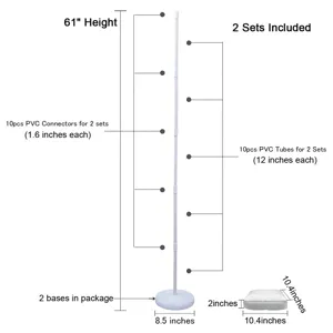 Balloon arch stand size chart showing 61 inch height and component dimensions clearly.