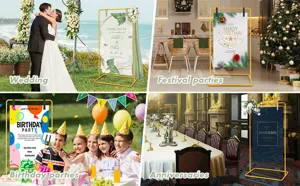 Support de panneau de bienvenue de mariage en métal doré arche réglable pour fête